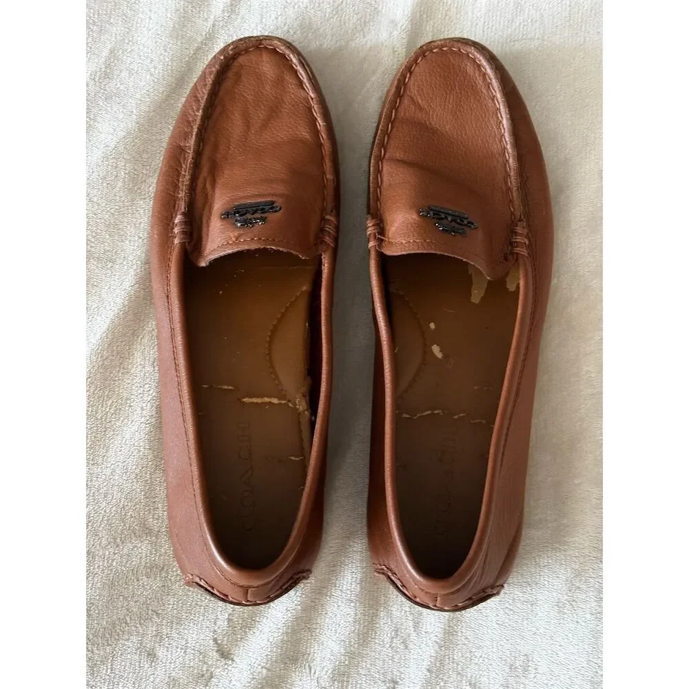 Coach Mary Lock UpWomen's Brown Leather Loafer Flats Size 10B Slip-On Casual - Picture 2 of 9